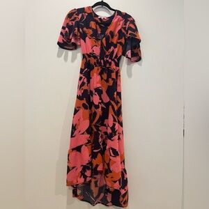 Orange and Pink Ruffled High/Low Dress